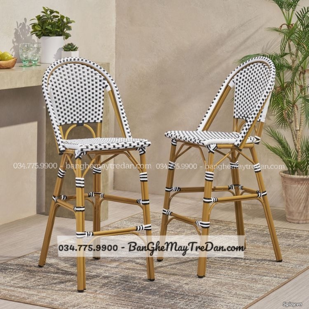 Ghế quầy bar khung sắt đan dây nhựa giả mây - 2