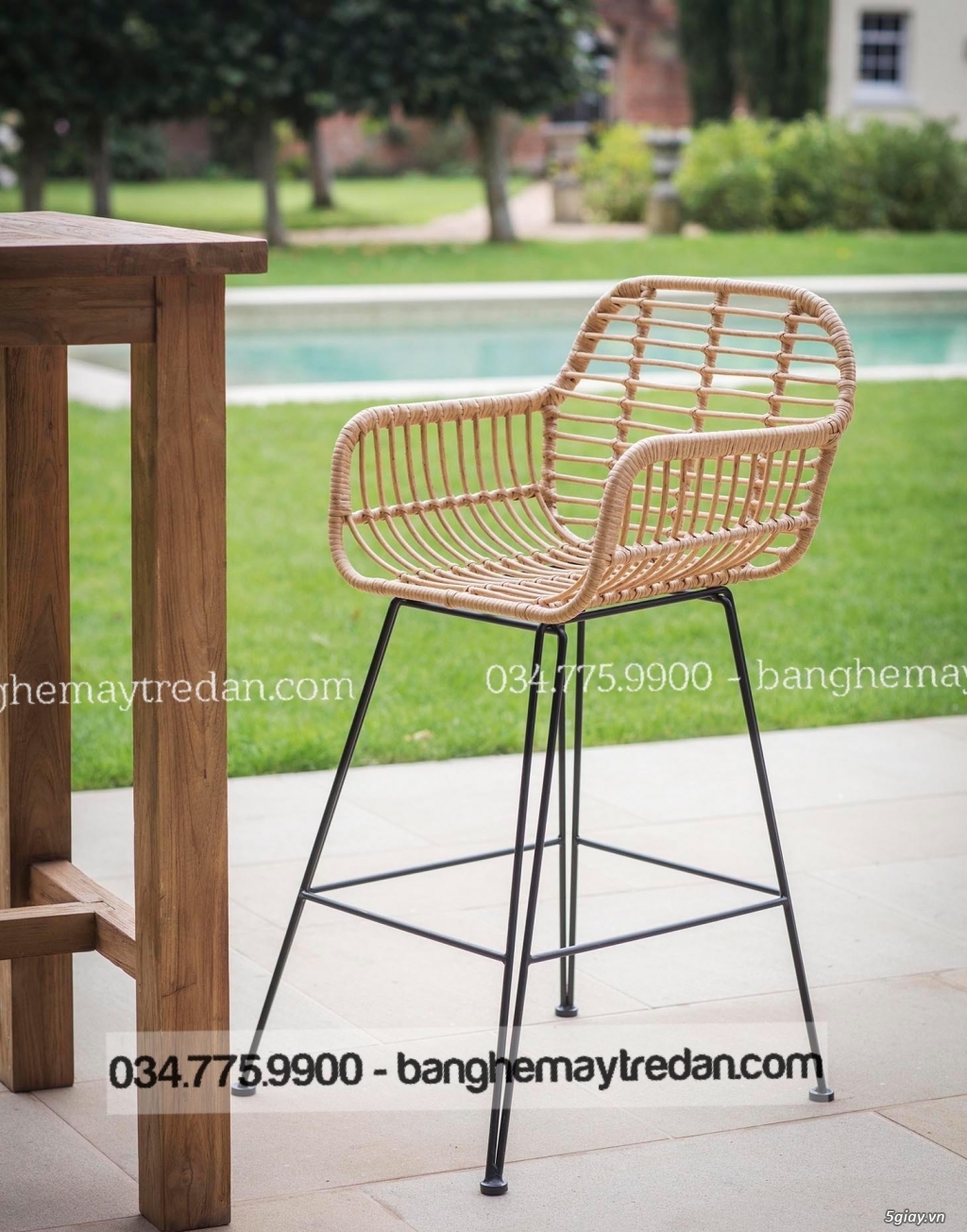 Ghế quầy bar khung sắt đan dây nhựa giả mây - 4