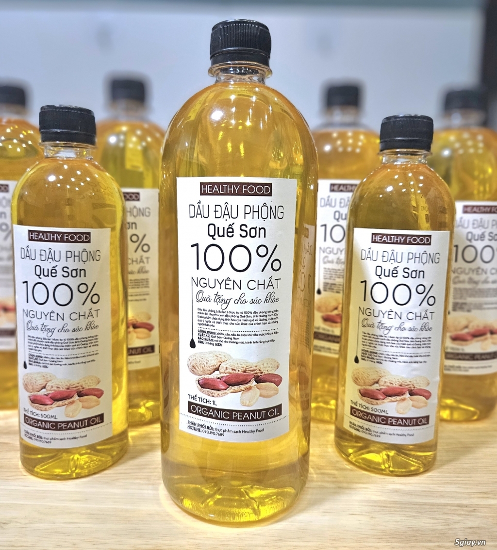 Dầu đậu phộng Quế Sơn 1 Lít, (Dầu lạc), dầu ăn tự ép sạch 100% nguyên