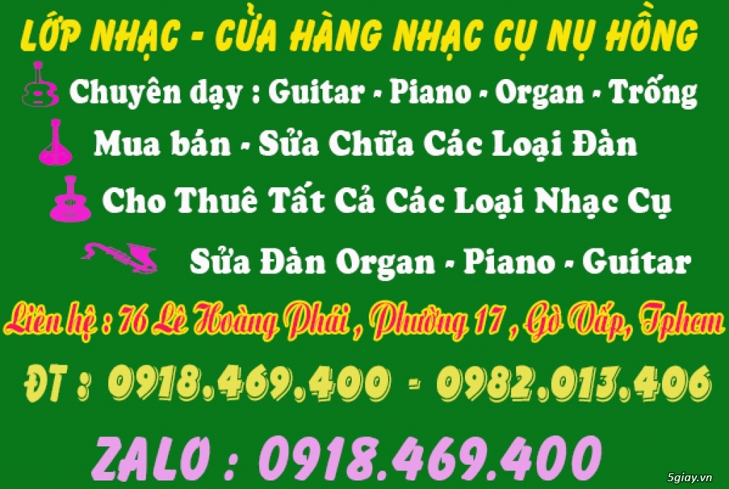 Lớp nhạc nụ hồng dạy đàn guitar, organ, piano, trống jazz tại gò vấp, tphcm