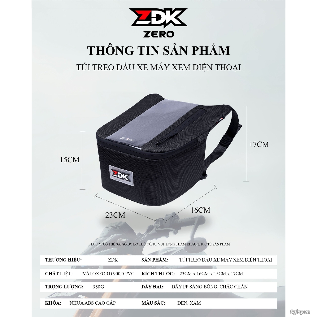 Túi treo xe máy chính hãng ZDK Zero, túi treo đầu xe,túi treo ghi đông - 1