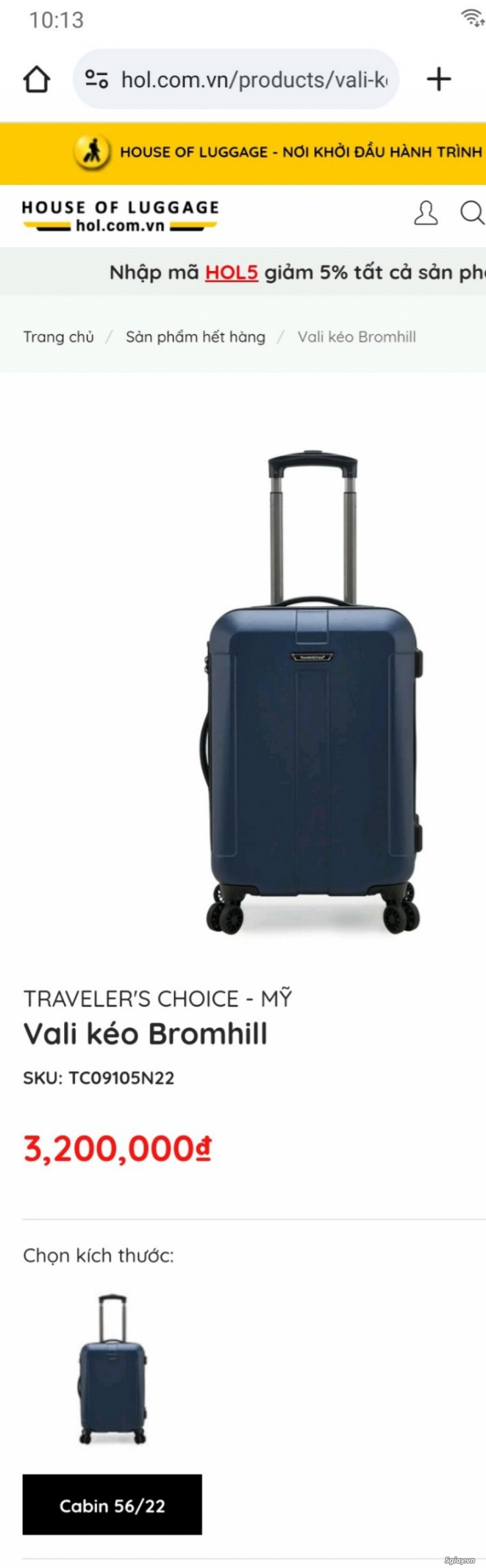 Cần bán: Vali Traveller's Choice Bromhill. Xanh Navi.Carbin size 56/22 - 1