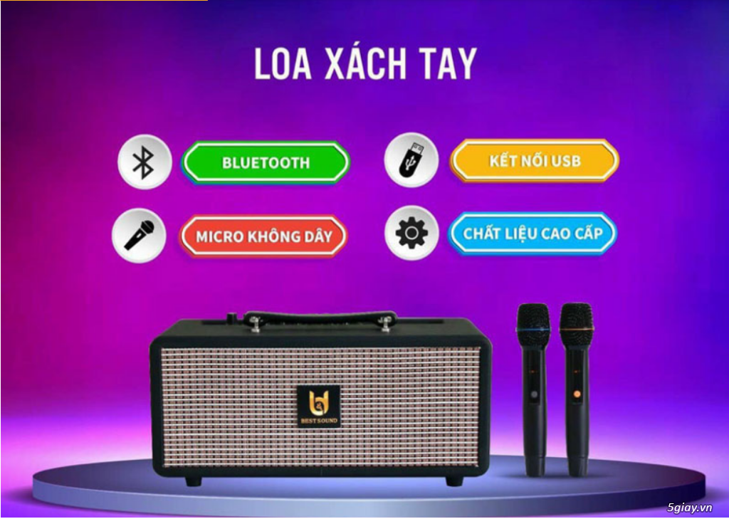 Loa xách tay nhỏ gọn Best Sound M5 kèm 2 micro UHF