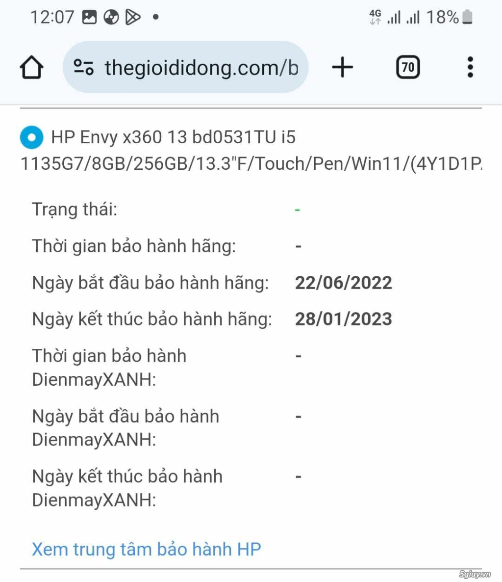 Cần bán HP Envy X360 13 Core I5 8gb ssd 256gb chính hãng TGDĐ - 5