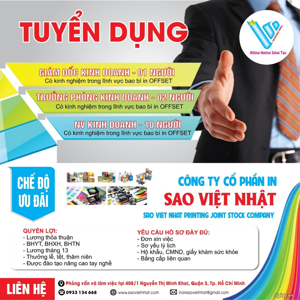 [HCM] Tuyển Giám Đốc - Trường Phòng - Nhân Viên Kinh Doanh Ngành In Ấn