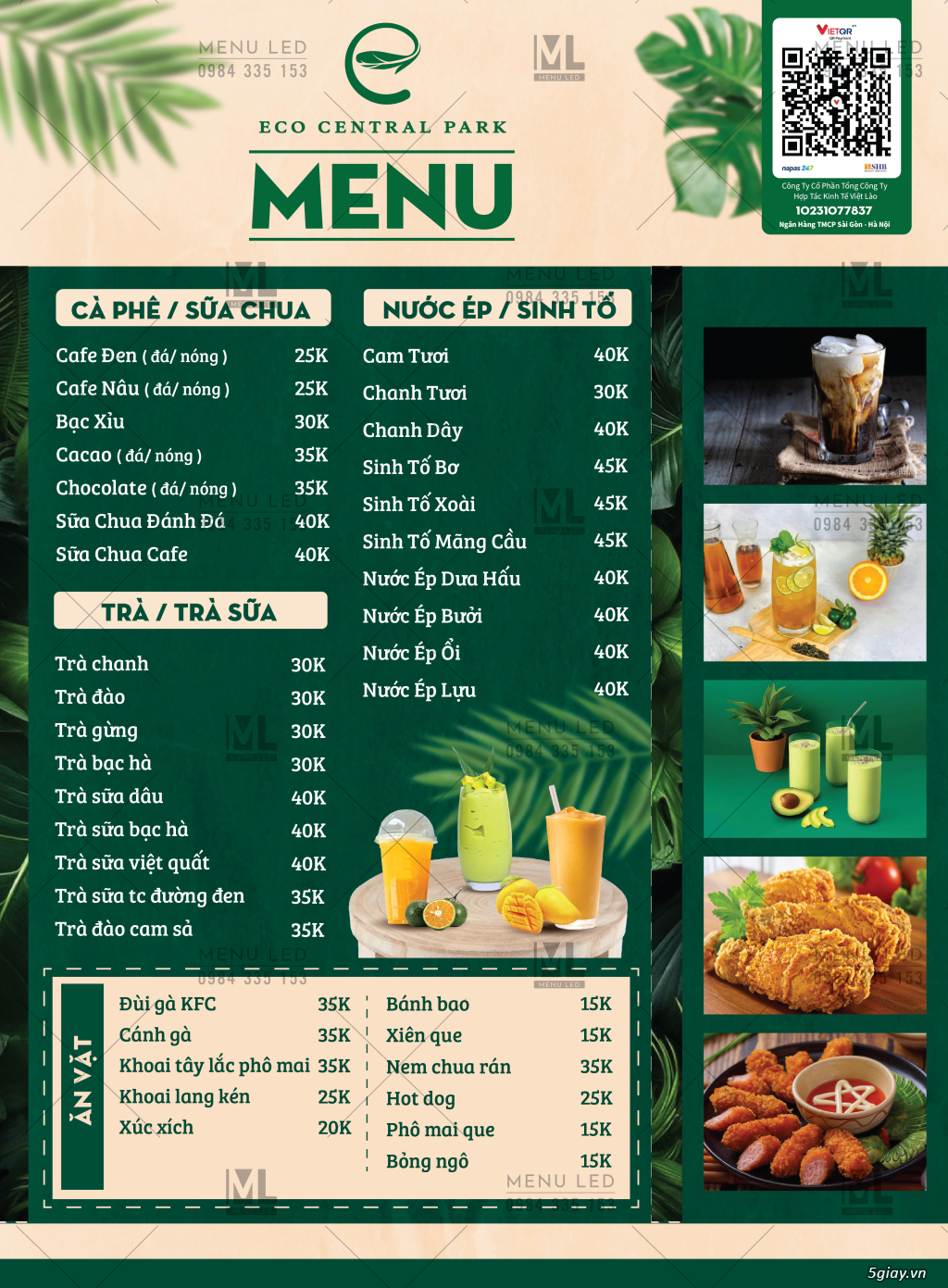 Thiết kế menu món ăn tại TP Vinh
