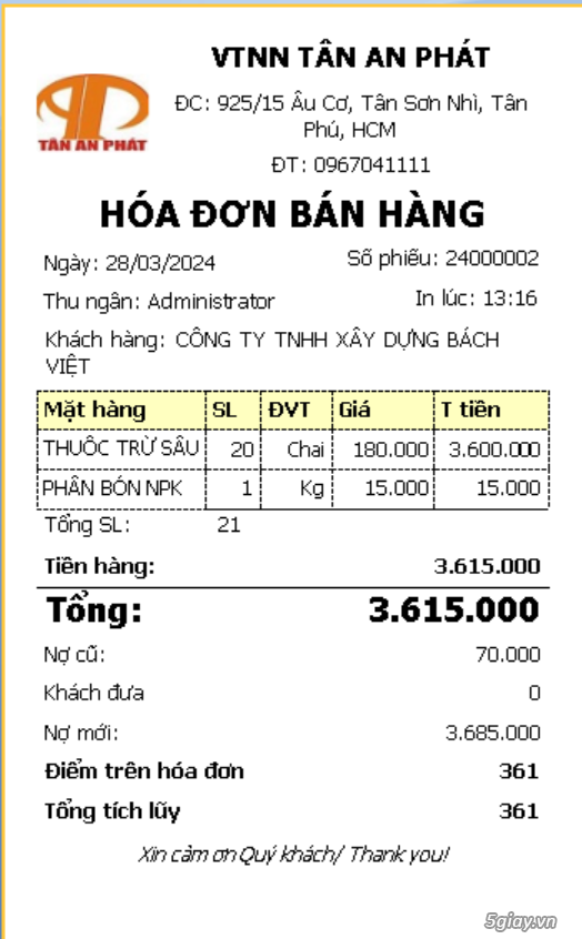 Máy tính tiền, phần mềm bán hàng cho cửa hàng VTNN: 0917.66.4444