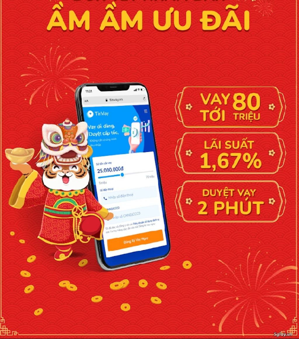 Tinvay cho vay lên đến 80tr, duyệt nhanh 2 phút