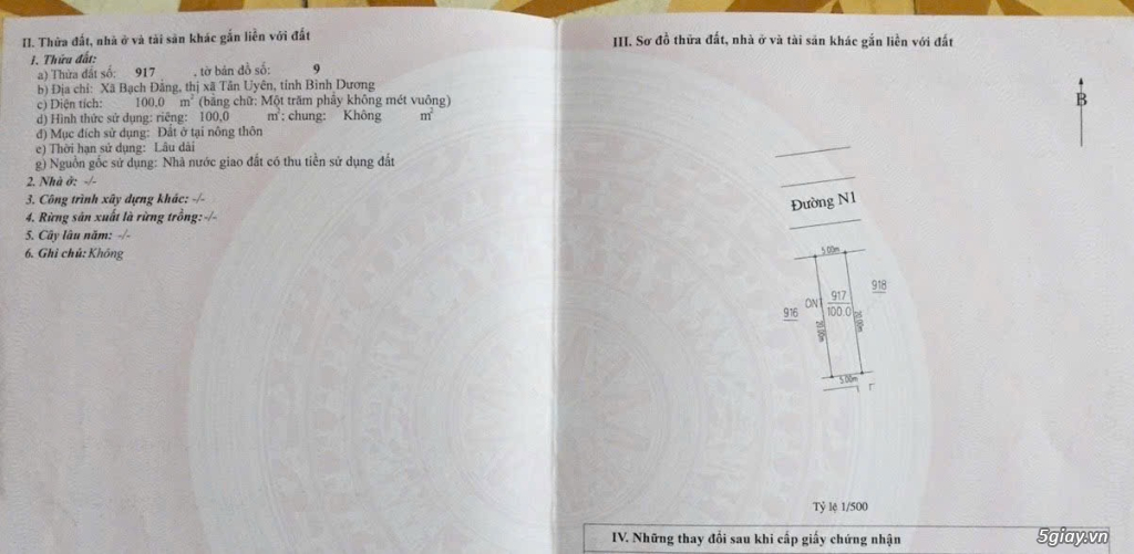 Bán gấp 5 lô đất mặt tiền đường N1, x.Bạch Đằng, Tân Uyên, Bình Dương - 5