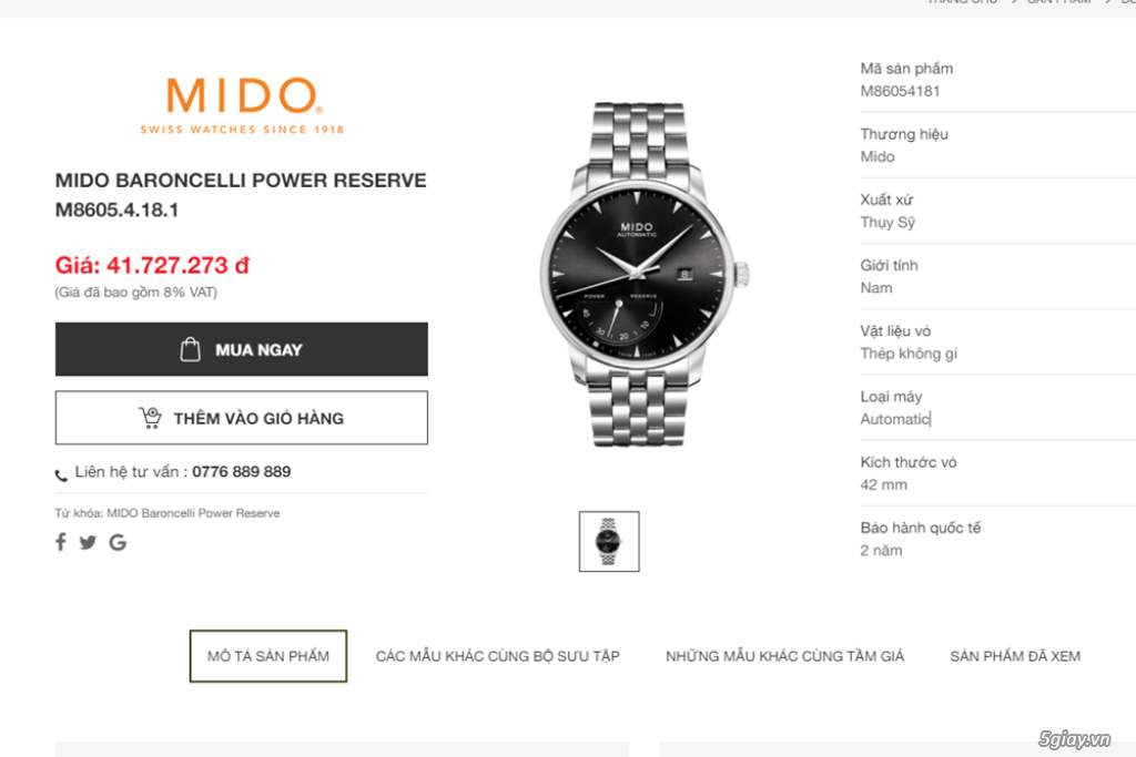 ĐH Nam: Mido Baroncelli M8605.4.18.1 - Automatic Size 42mm New Fullbox - 12