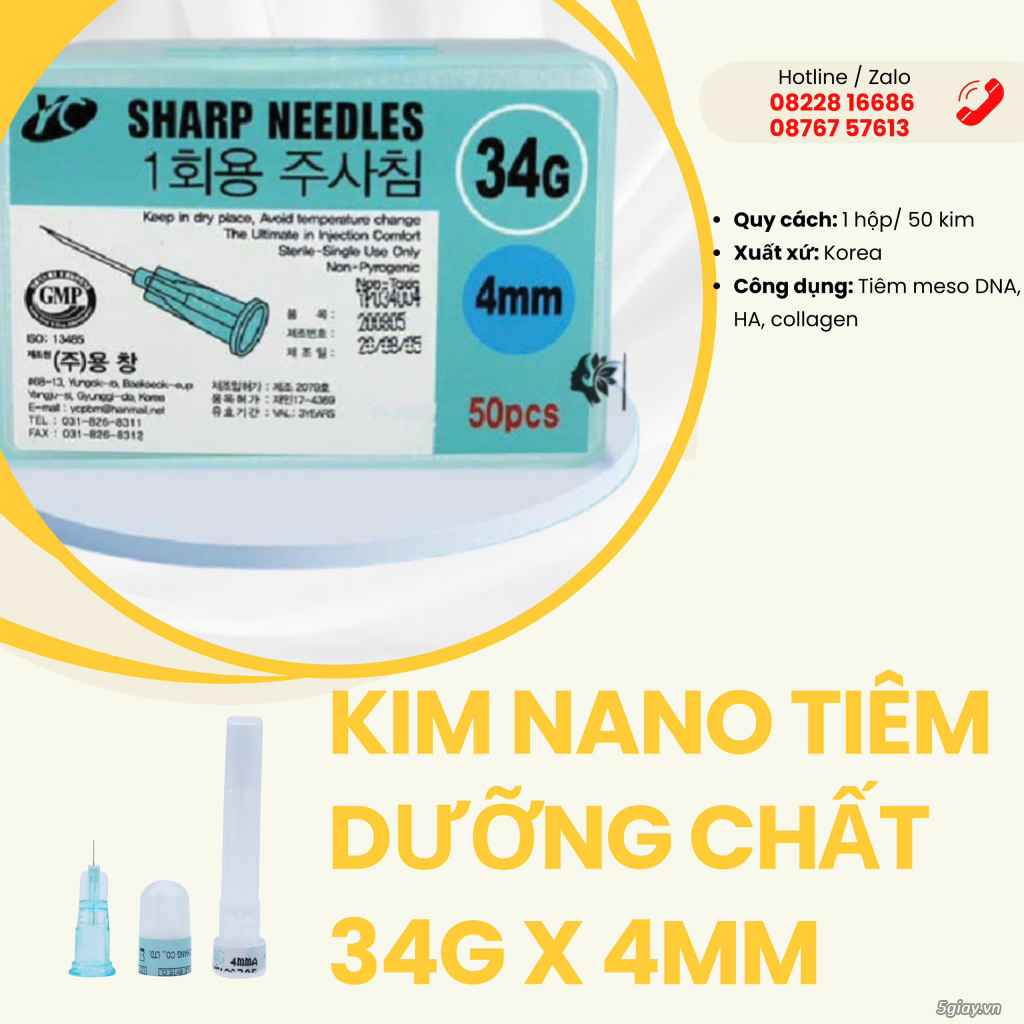 Kim Nano 34G x 4mm Tiêm Mesotherapy - Hotline/ zalo: 08228 16686