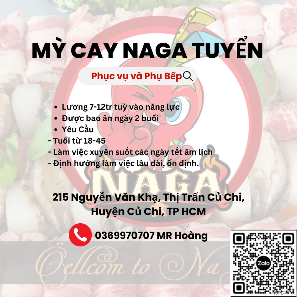 Mỳ Cay NAGA Cần Tuyển Nhân Phục vụ và Phụ Bếp