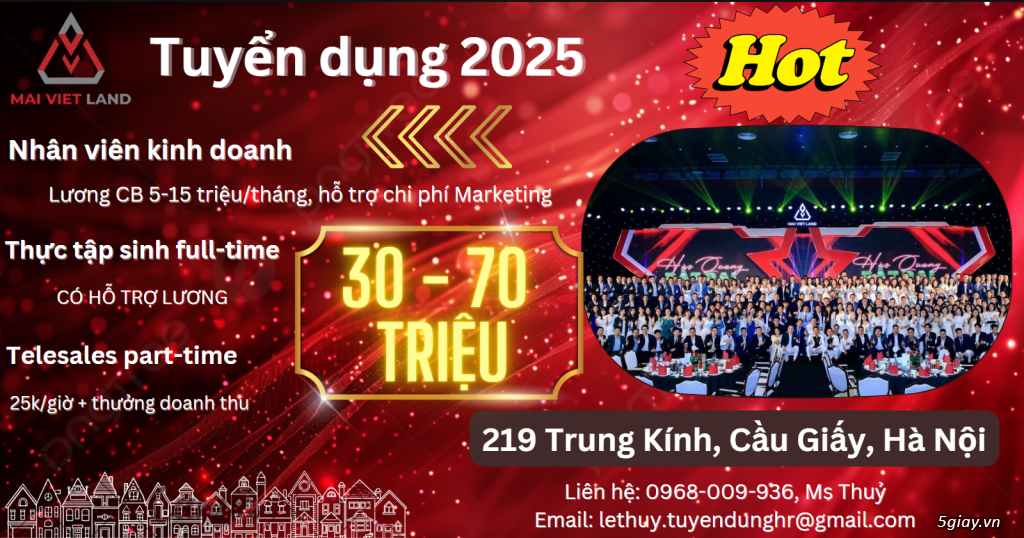 MAI VIỆT LAND cần tuyển Nhân viên kinh doanh full-time và Telesale part-time