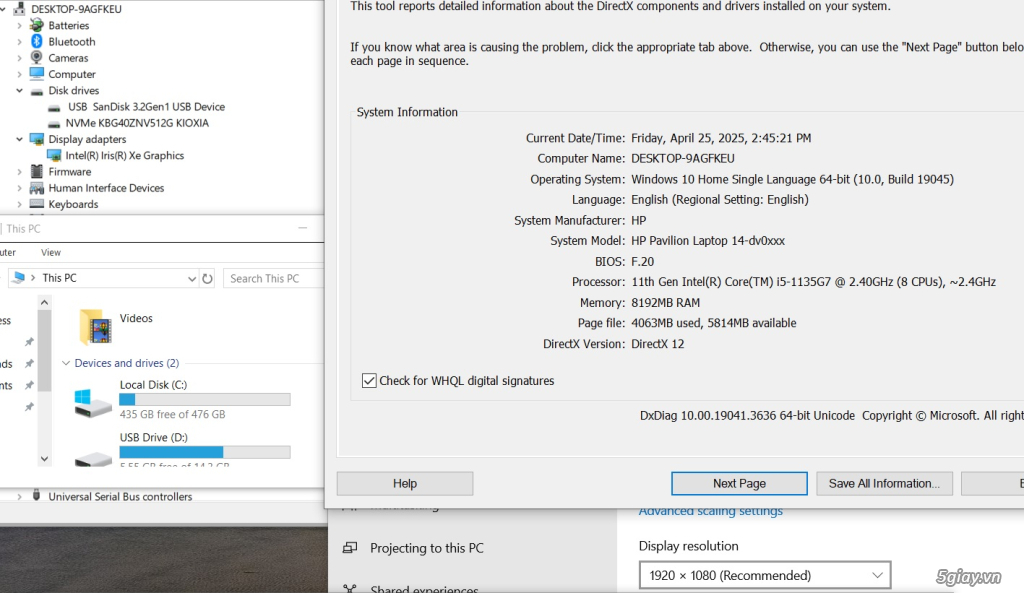HP Pavilion 14 Core i5-1135G7 Ram 8GB SSD 512GB VGA ON Màn 14 Full HD - 5