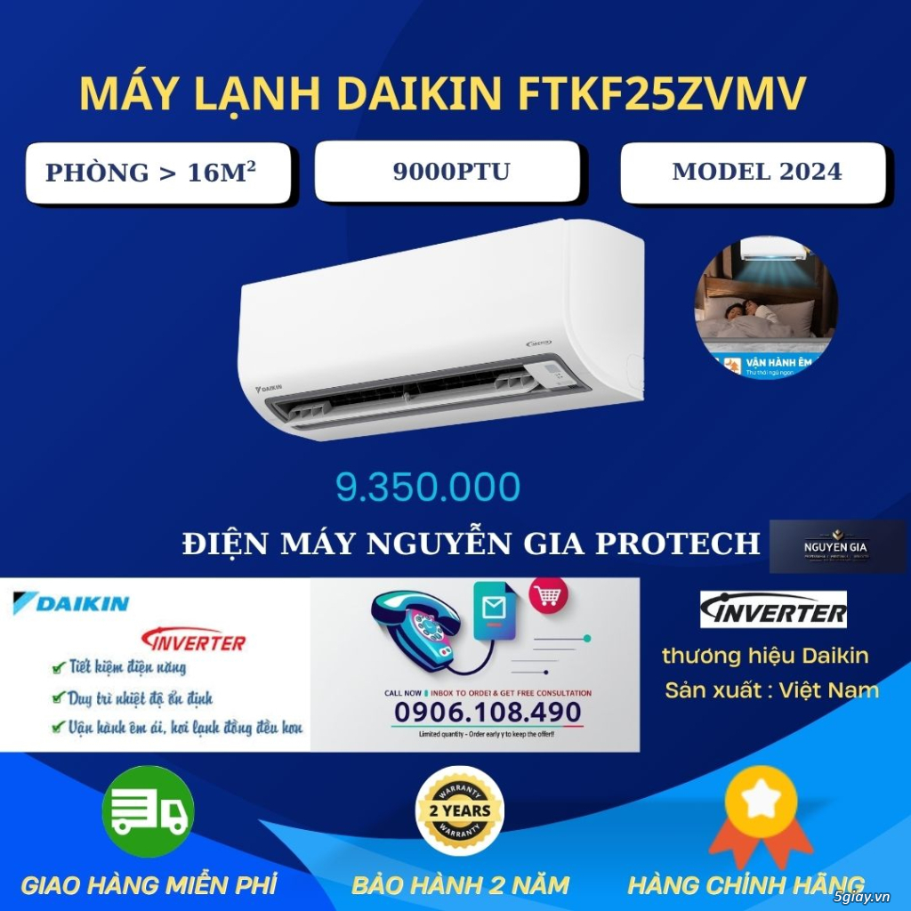 Máy lạnh Daikin inverter 1HP FTKF25ZVMV GIÁ 9.350.000 vnđ