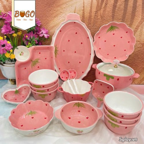 Set bát đĩa dâu tây siêu đẹp