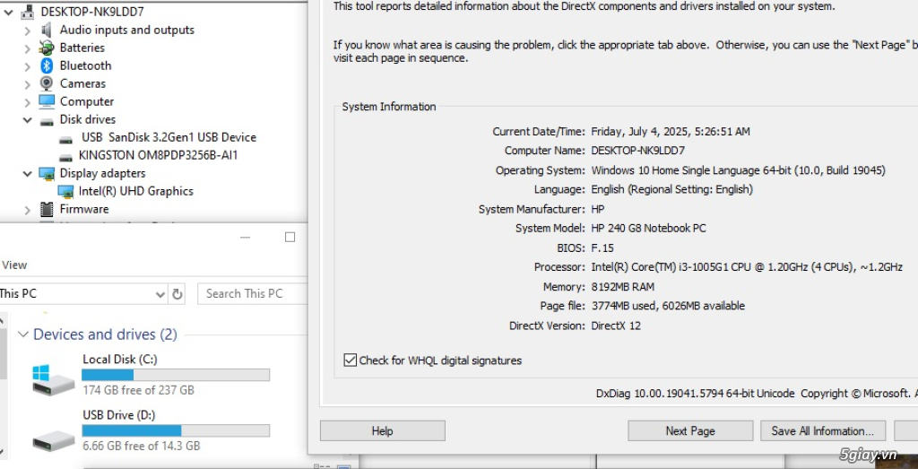HP Notebook 240 G8 Core i3-1005G1 Ram 8GB SSD 256GB VGA ON Màn 14 Inch - 6