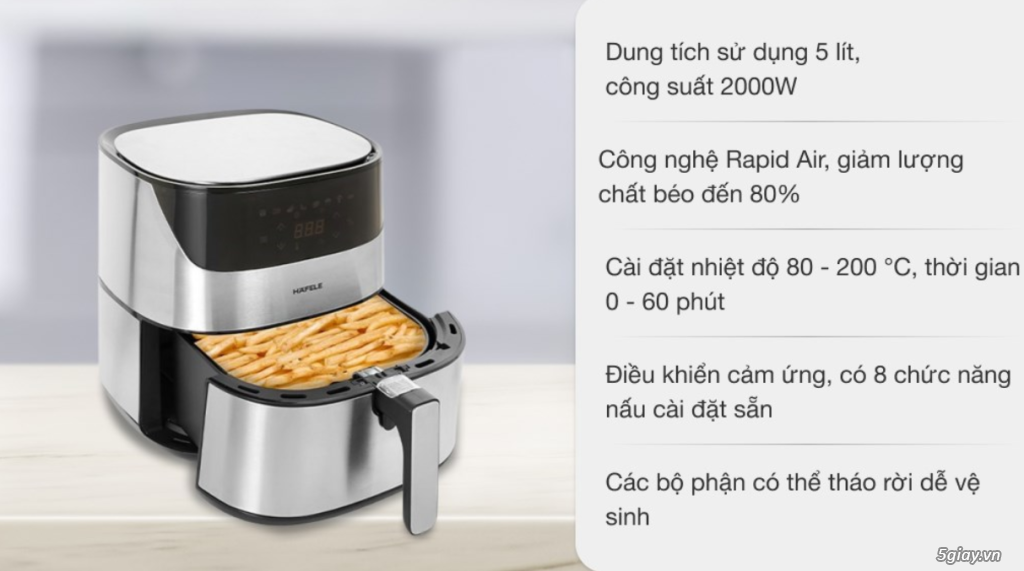 Loại sản phẩm:Nồi chiên không dầu Dung tích tổng:5.5 lít Dung tích