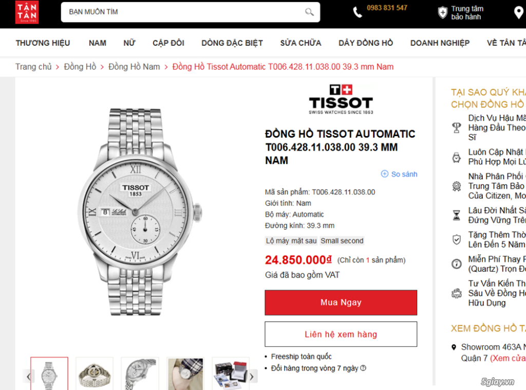 ĐH Nam : Tissot Le Locle Automatic Mặt Trắng - Size 39,3mm - fullbox - 9