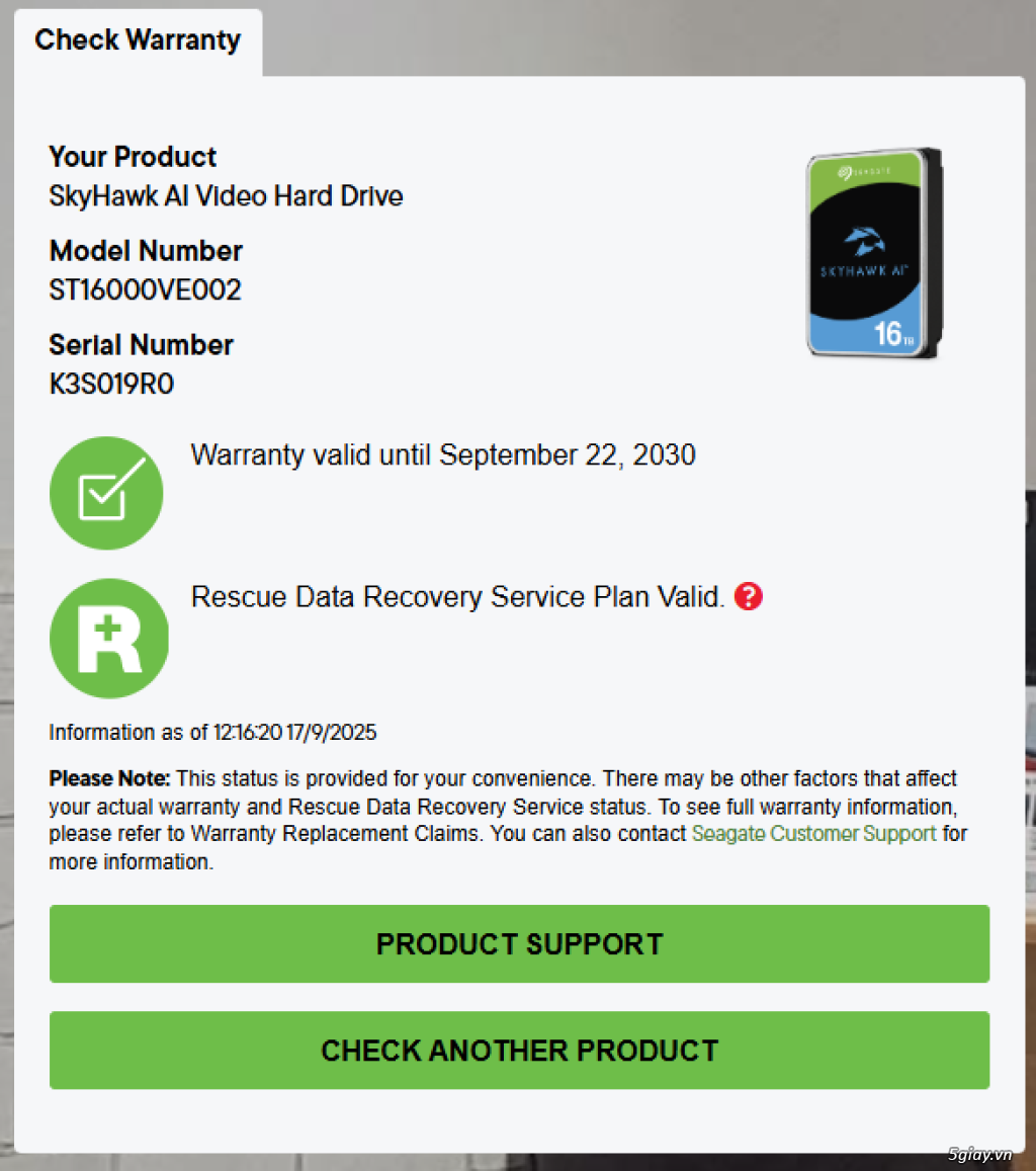 Thanh lý HDD Seagate Skyhawk AI 16Tb Model: ST16000VE002 - 4