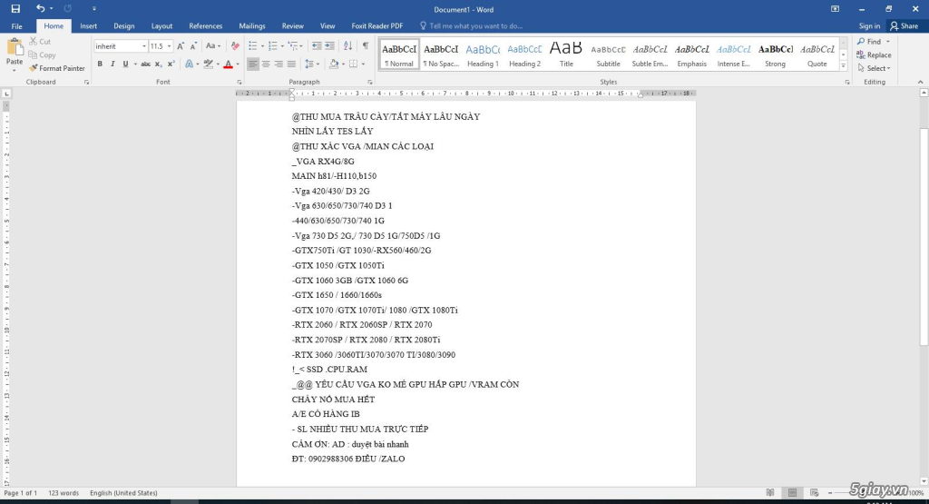 THU VGA TRÂU CÀY & XÁC VGA CÁC LOẠI