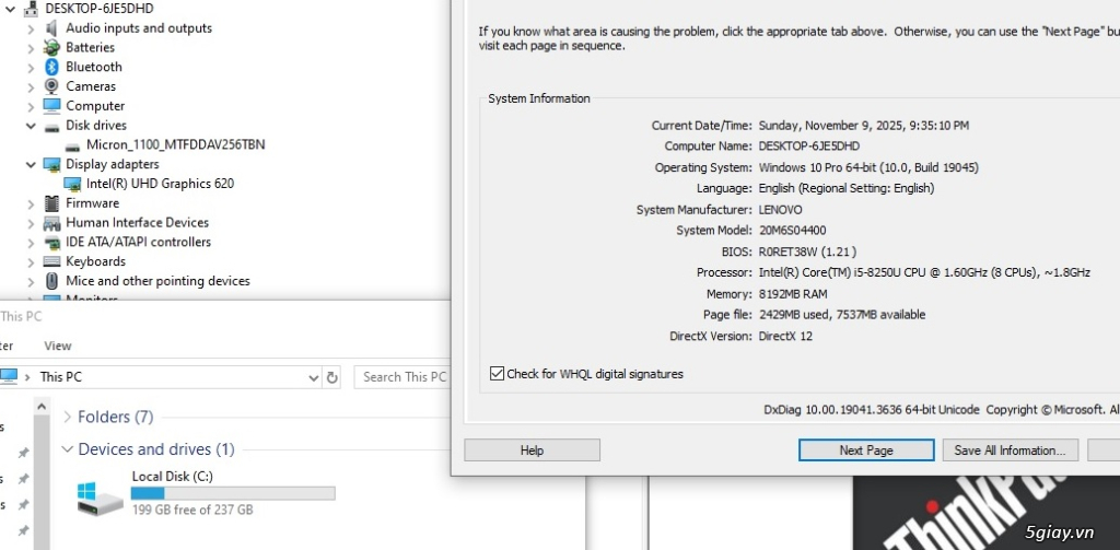 Lenovo Thinkpad L380 Core i5-8250U Ram 8GB SSD 240GB VGA ON 13.3 Inch - 6