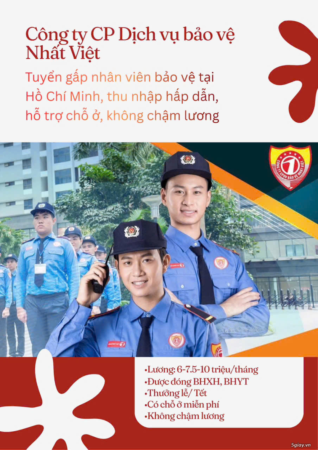 Tuyển gấp NV bảo vệ làm tại HCM & Đồng Nai, các tỉnh phía Nam