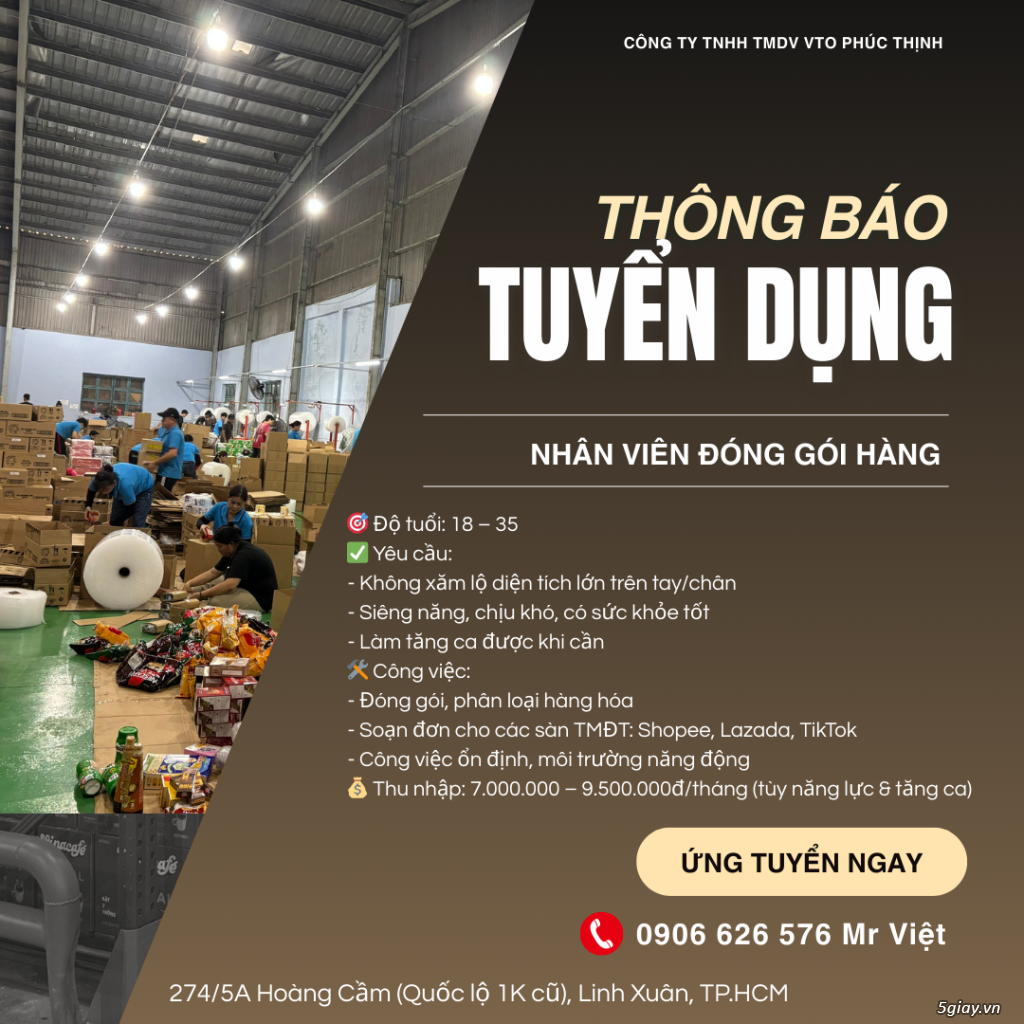 Tuyển Nhân viên đóng gói hàng TP.HCM