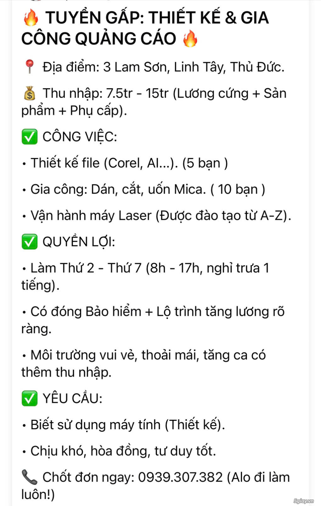 Tuyển gấp nhân viên thiết kế và gia công quảng cáo tại Thủ Đức