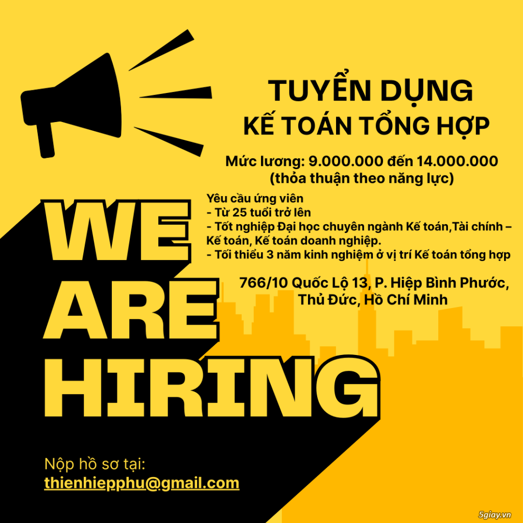 TUYỂN DỤNG KẾ TOÁN TỔNG HỢP THỦ ĐỨC