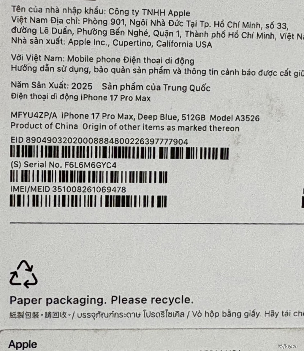 17 Pro max 512G VN BH FPT Trọn Đời 2/2027 ! - 1