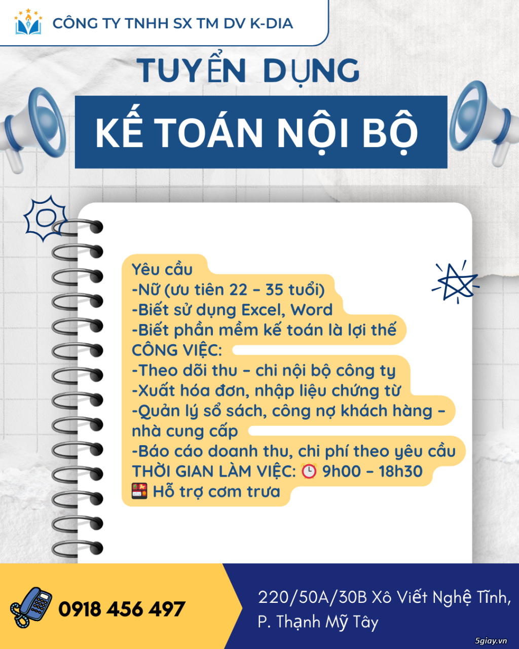Tuyển Kế toán nội bộ Bình Thạnh