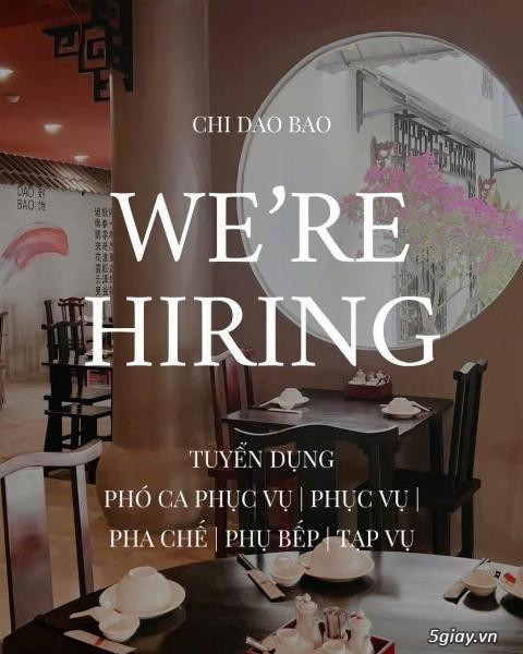 CHI DAO BAO Q1 & Q6 tuyển phục vụ, pha chế, bếp, phụ bếp