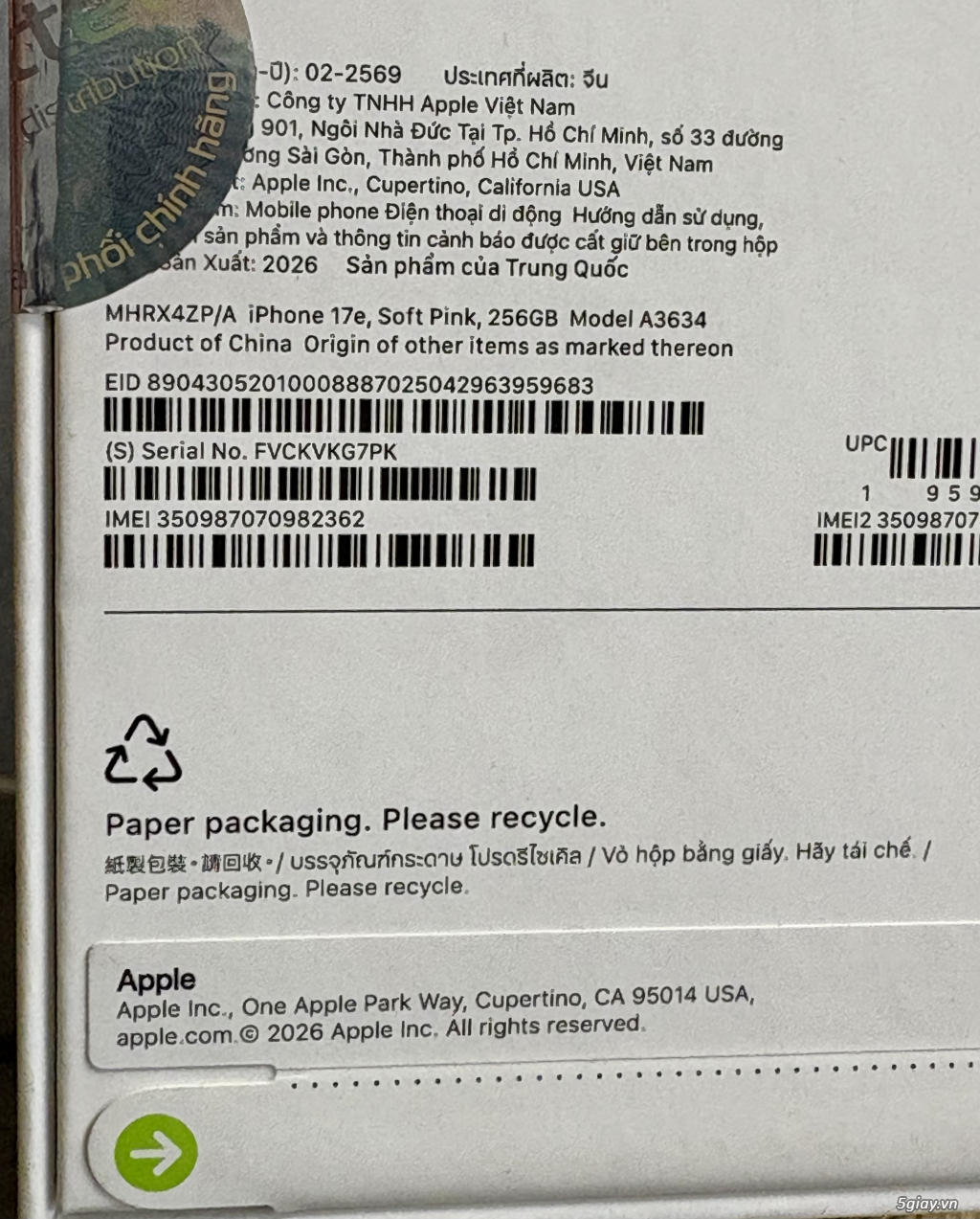 Iphone 17e 256G Pink ZP/A New Seal ! - 2