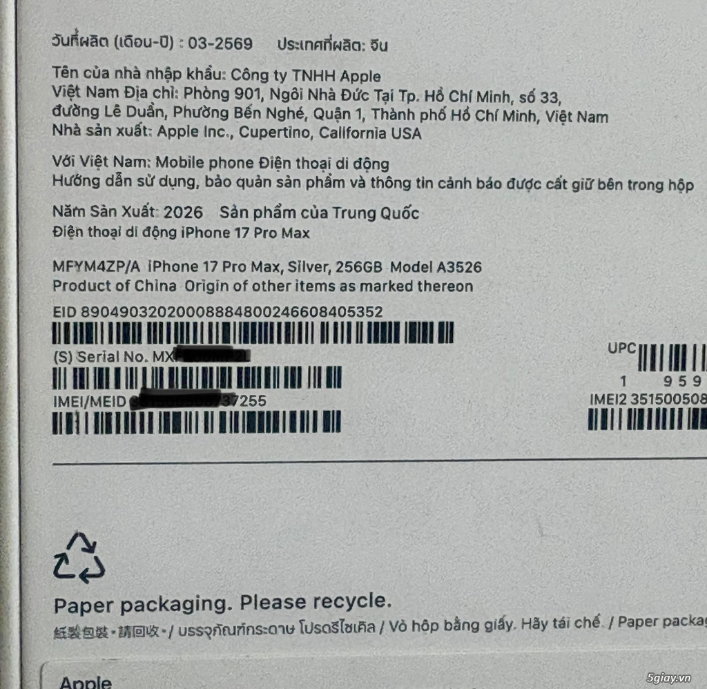 17 Pro max 256G Silver ZP/A Mới 100% New Seal ! - 2