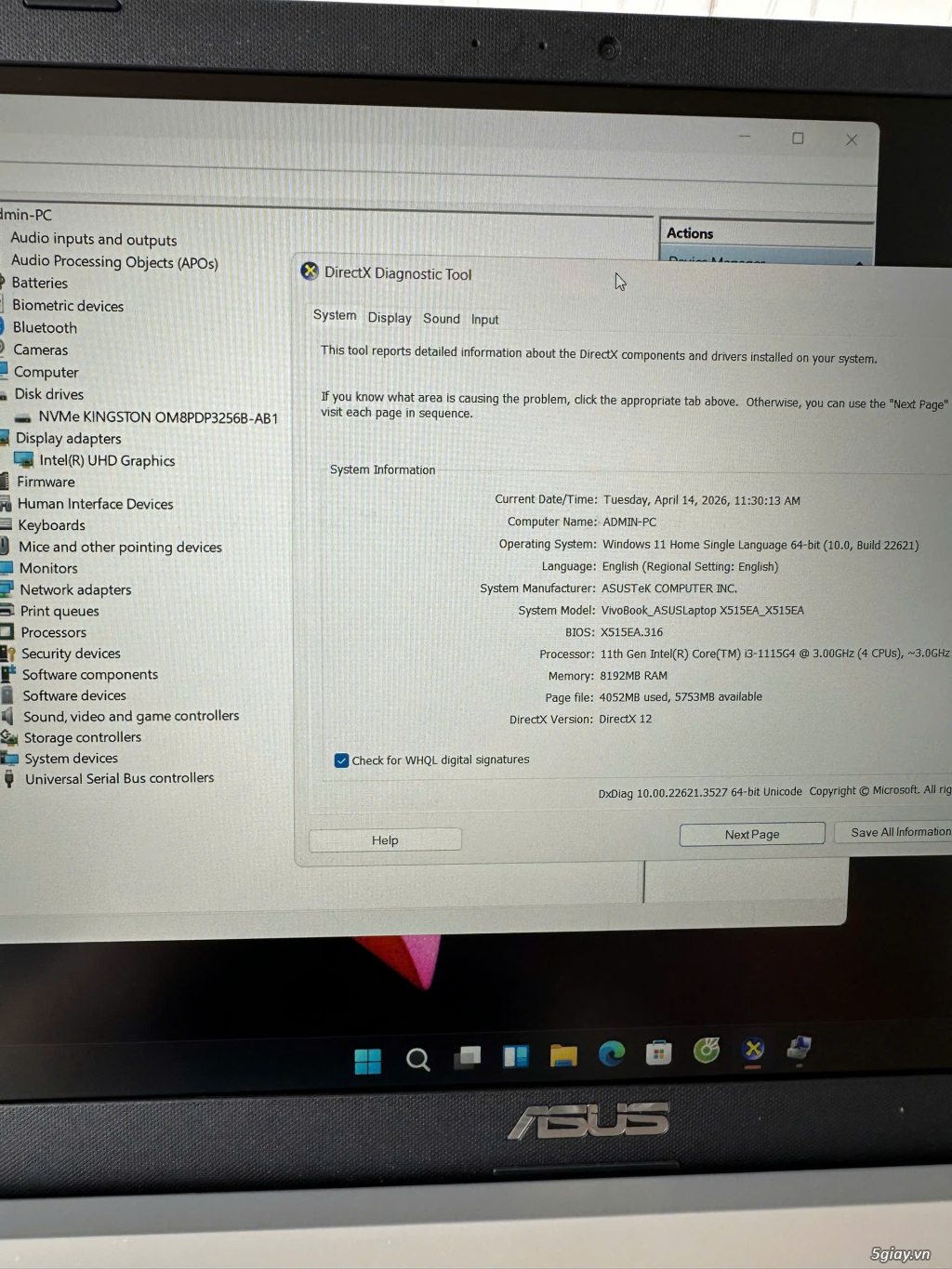 Asus Vivobook X515EA Core i3-1115G4, RAM 8GB, SSD 256GB, 15.6 FHD IPS - 3