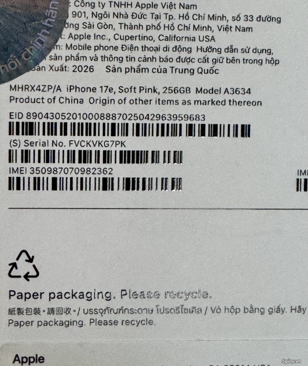 17e 256G Pink ZP/A Mới 100% New Seal ! - 2